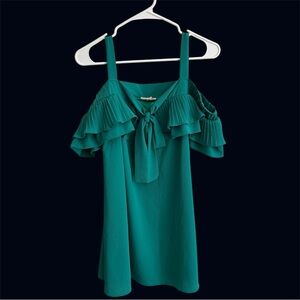 Entro Dresses - Teal Mini Dress with Cold Shoulders & Straps